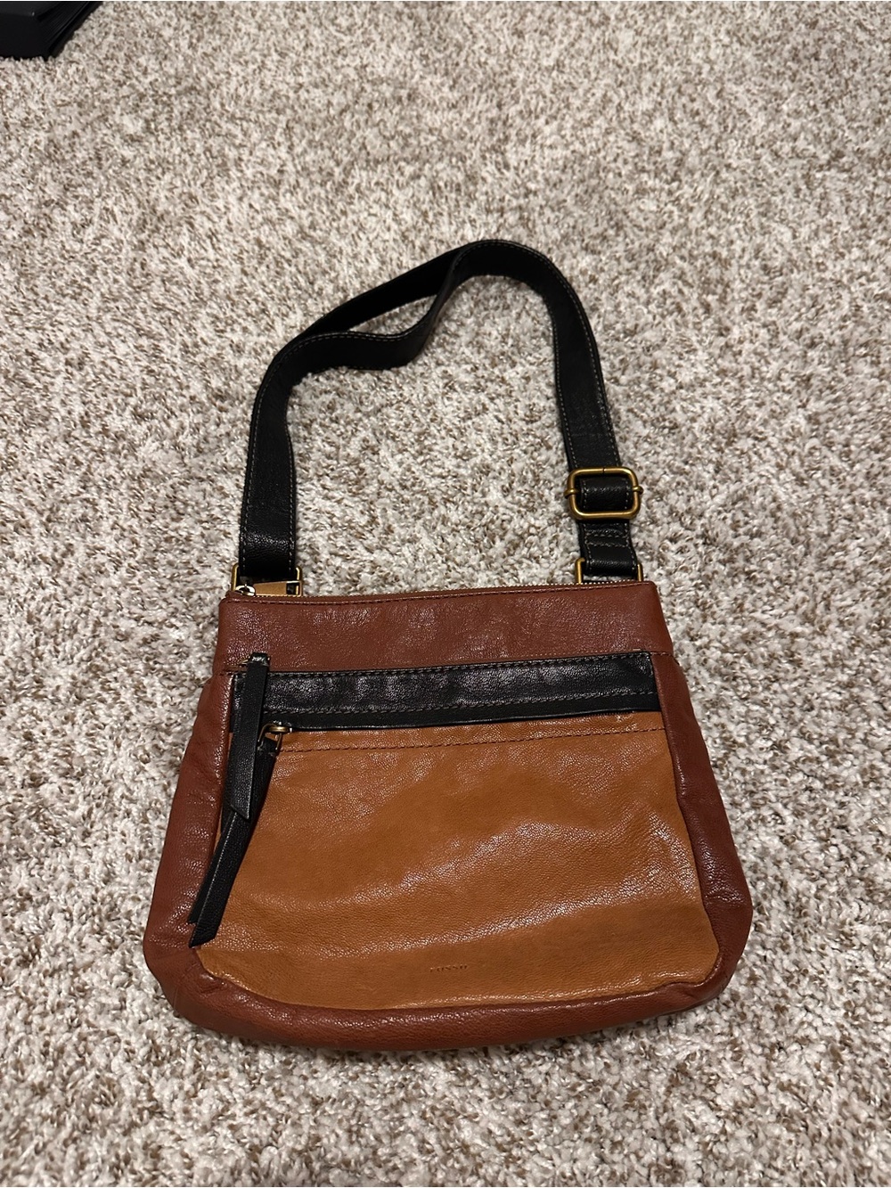 Fossil Brown and Black Leather Crossbody Bag